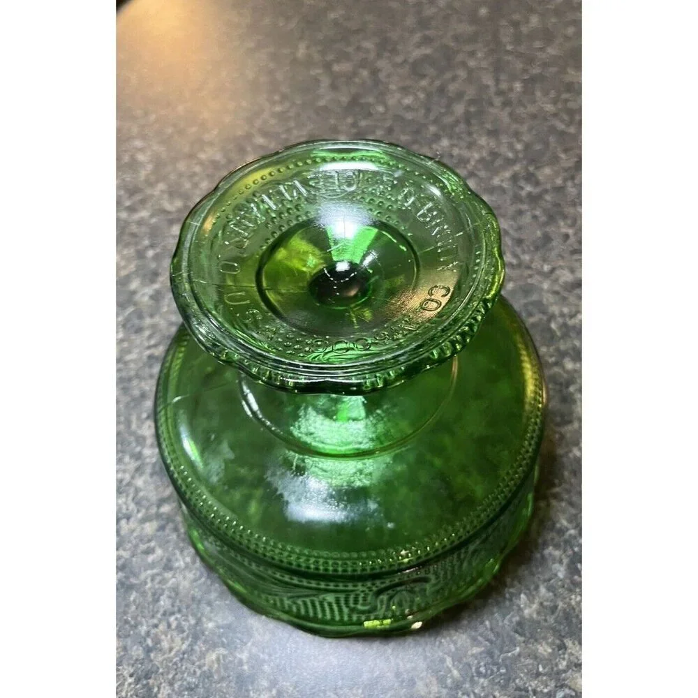 Vintage E O Brody Co Pressed Glass Candy Dish Emerald Green M600 Raised